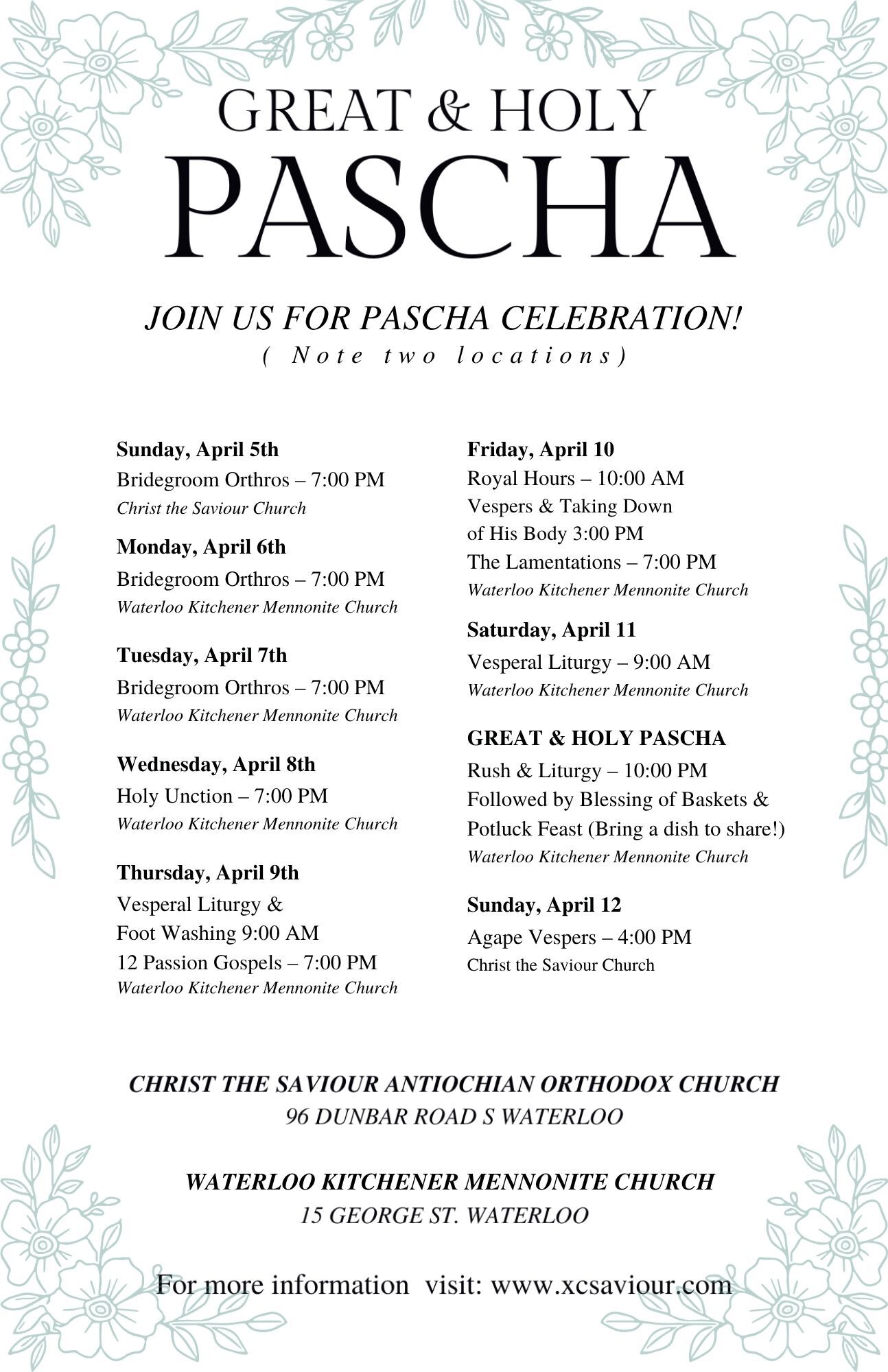 Pascha 2026 Service Times